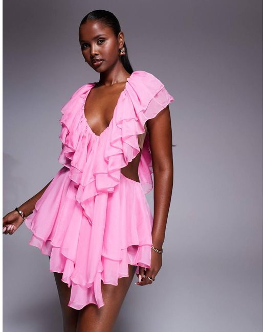 The Dolls House Pink Sara Cut-Out Ruffle Mini Dress