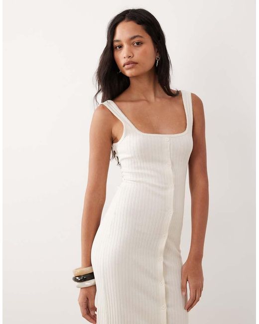ASOS Pink Button Down Rib With Picot Trim Midi Dress