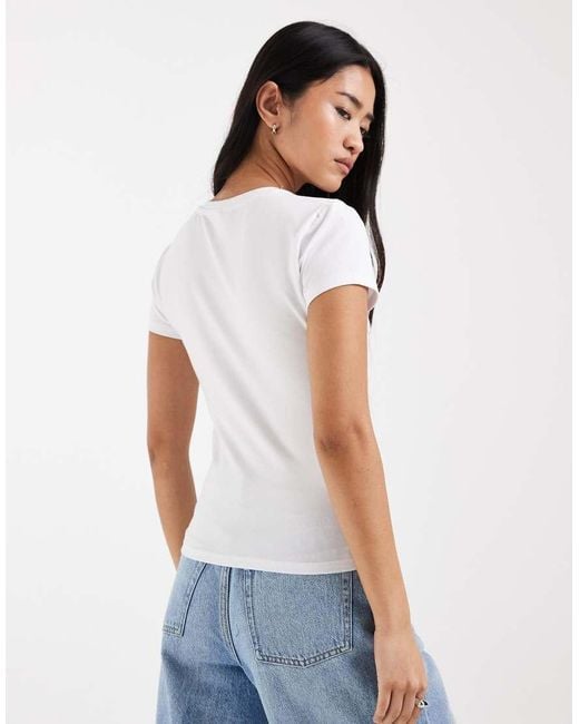ONLY White Fitted T-shirt With Dinner Print