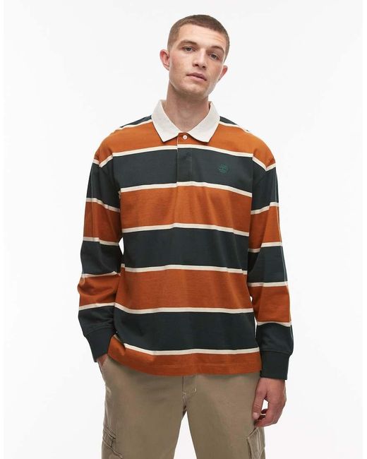 Timberland Green Contrast Stripe Rugby Polo Shirt for men