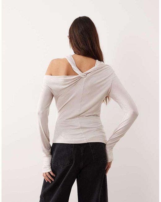ARRANGE Natural Jersey Twist Neck Long Sleeve Top