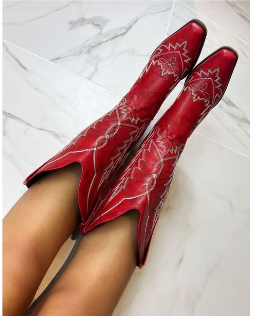 GIA STUDIOS Red Cowboy Western Boots