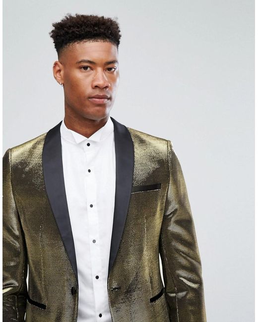 Lyst Asos Tall Skinny Suit Jacket In Metallic Gold in Metallic for Men