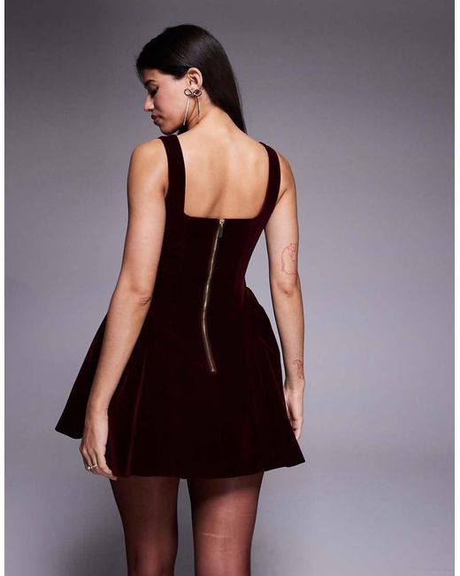 Wanderdoll Multicolor Lucky Velvet Square Neck Hip Detail Mini Dress