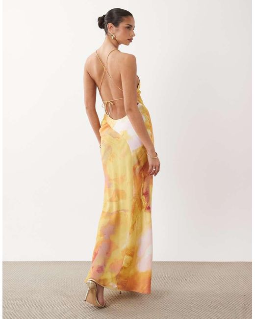 ASOS Metallic Square Neck Satin Chiffon Mix Maxi Dress