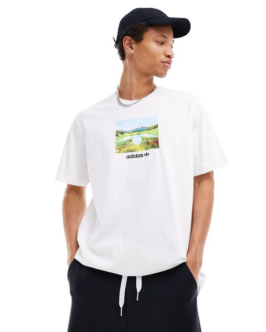 Camiseta blanca con estampado gráfico Adidas Originals de hombre de color White