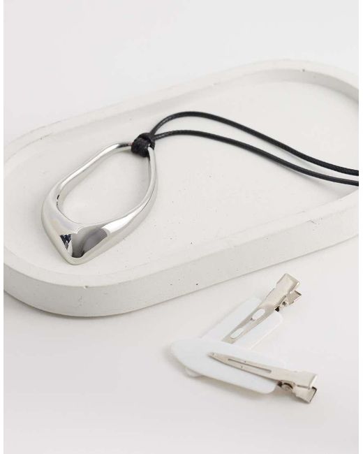 ASOS White Long Corded Necklace With Abstract Pendant