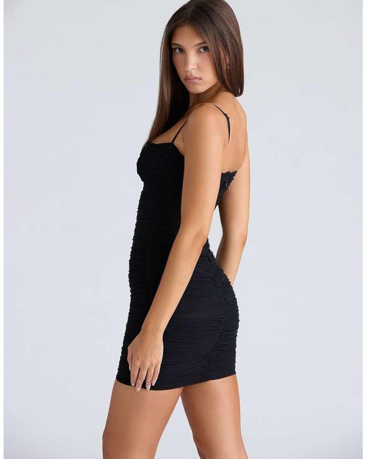 princess polly baby blue dress House Of Cb Ella Gathered Stretch Mesh Mini Dress in Black