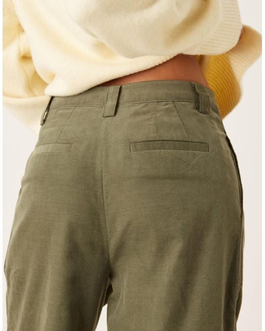 ASOS Green Corduroy Cuffed Hem Wide Leg Pants