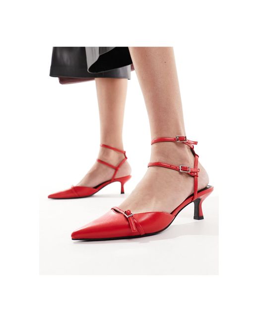 ASOS Red Salsa Slingback Kitten Heeled Shoes