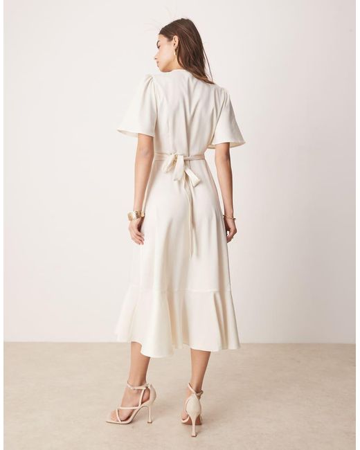 Y.A.S Natural Satin Wrap Midi Dress