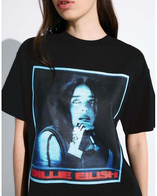 Bershka Black Billie Eilish Short Sleeve Print T-shirt