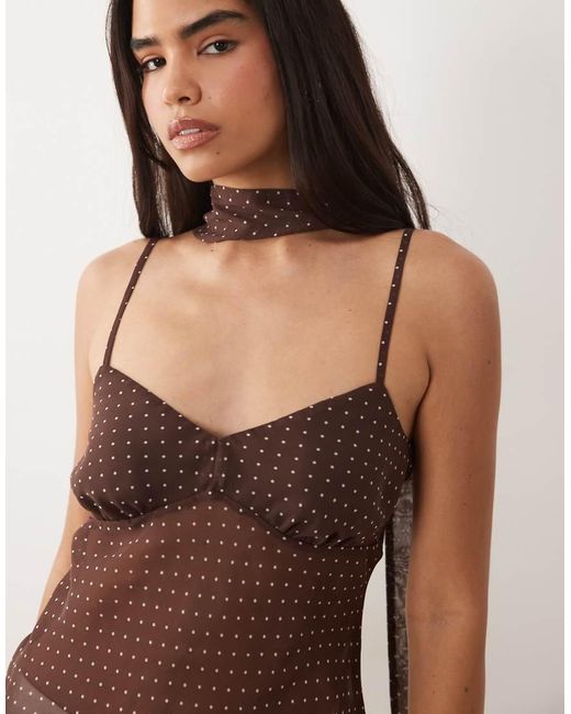 New Look Brown Polka Dot Cami With Scarf