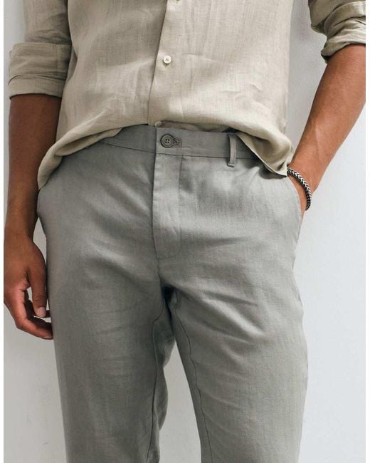 Mango Gray 100% Linen Tapered Trousers for men