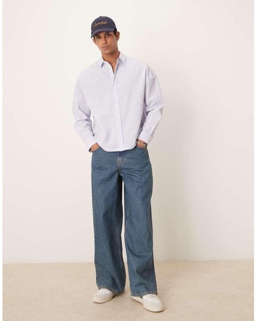 ASOS Regular-Fit Gestreept Seersucker Overhemd Met Textuur in het White voor heren