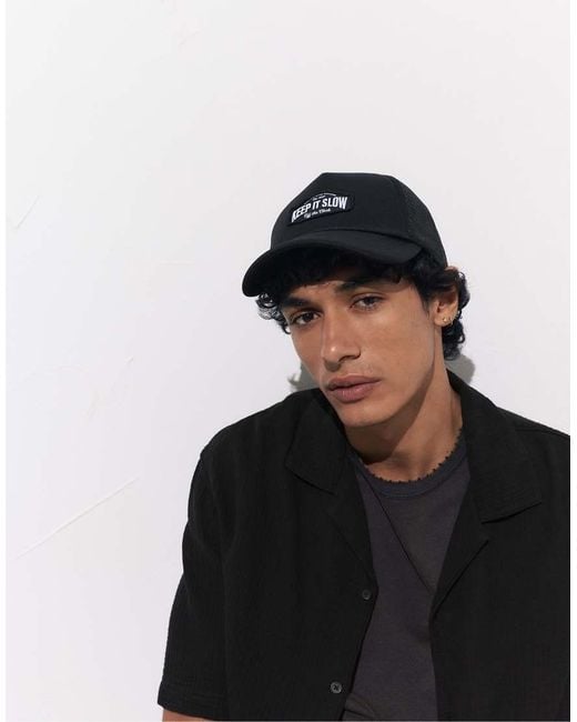 Pull&Bear Black Graphic Trucker Cap for men