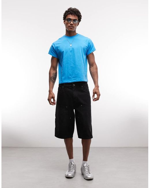 Reclaimed Vintage Blue Boxy Oversized Cropped T-shirt for men