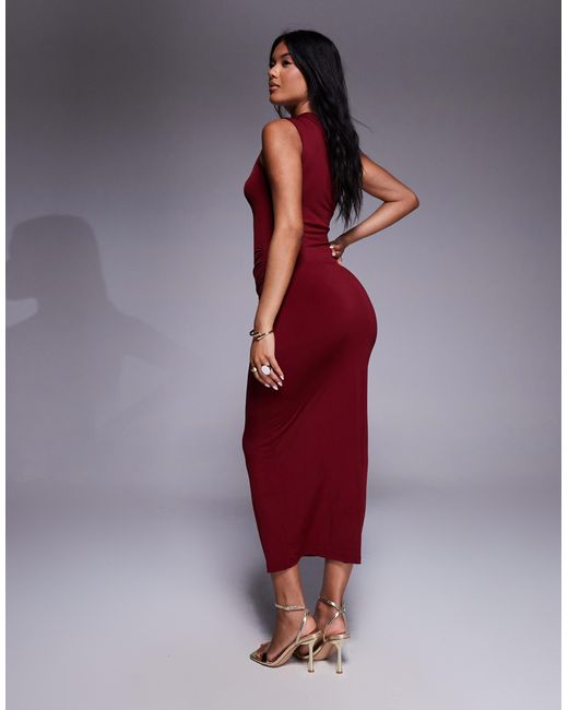 Robe mi-longue asymétrique près du corps avec détail métallique - bordeaux Mango en coloris Red