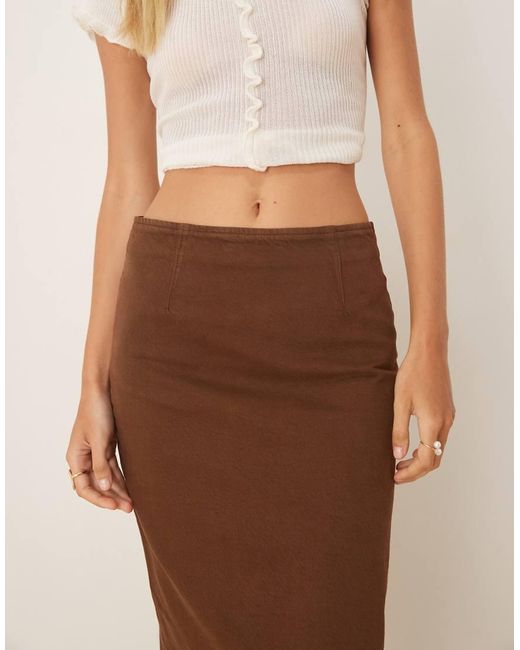 Falda Vaquera De Tubo Midi Marrón De ASOS de color Natural