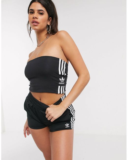 adidas Originals Synthetic Adicolor Three Stripe High Waisted Shorts in  Black - Lyst