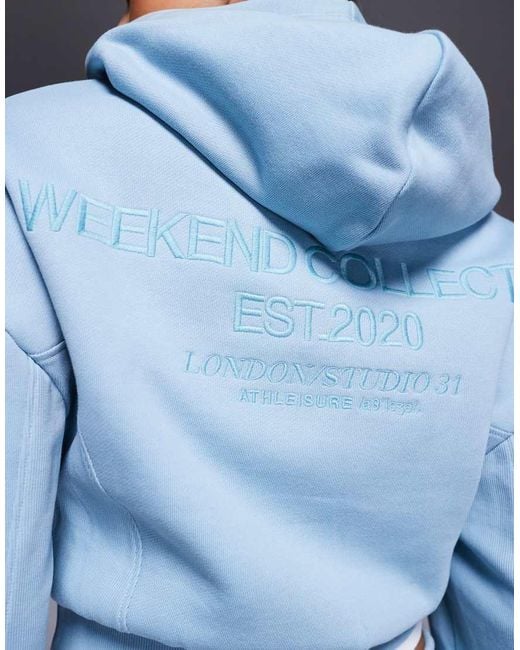 ASOS Blue Weekend Collective Heavyweight Zip Up Hoodie With Ribbed Panels