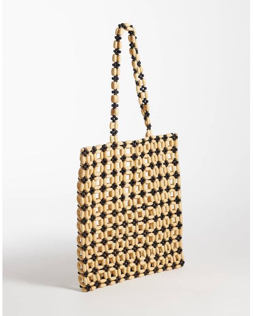 ASOS Metallic Wood Look Beaded Tote Bag