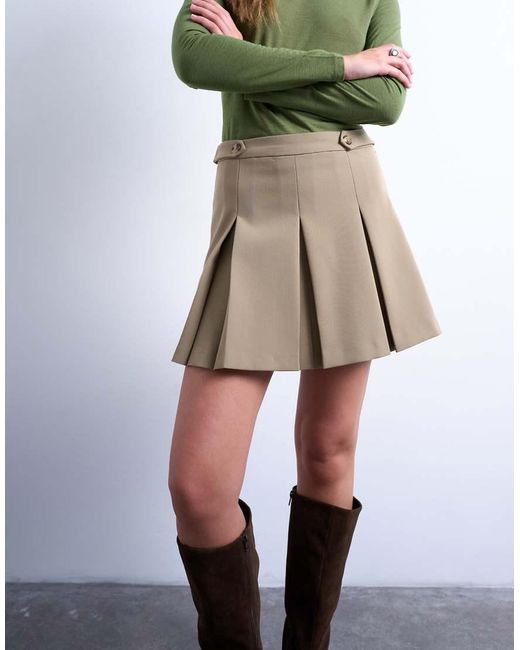 TOPSHOP White Box Pleat Taupe Mini Skirt