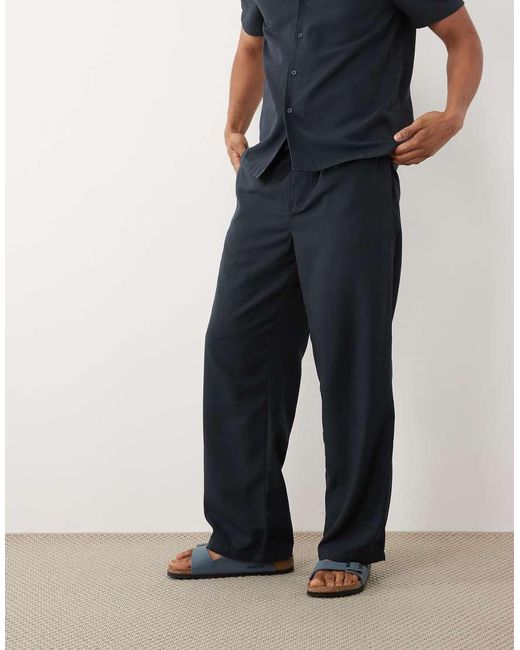 New Look Blue Co-ord Wide Leg Linen Look Trousers for men