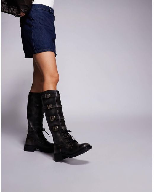 Steve Madden Blue Rox Dk Buckle Detail Lace Up Boots