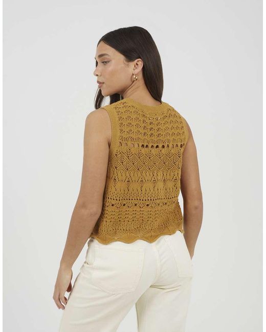 Brave Soul Metallic Crew Neck Pointelle Knit Tank