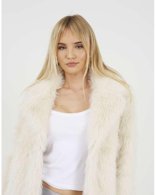 Brave Soul White Tinsel Faux Fur Jacket