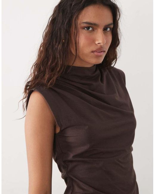 Abercrombie & Fitch Blue Sleeveless Top With Ruching Detail