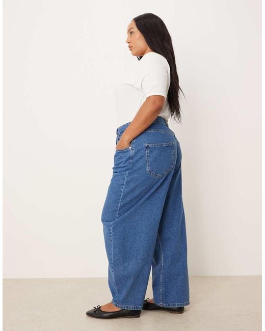 ASOS Blue Asos Design Curve High Waisted Barrel Leg Jeans