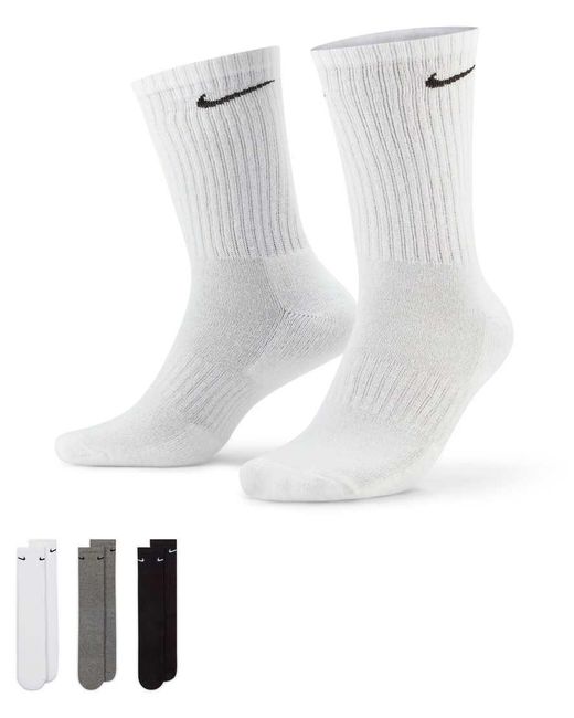 Pack De 3 Pares De Calcetines Deportivos De Color Blanco, Gris Y Negro Everyday Cushioned De Nike de hombre de color White