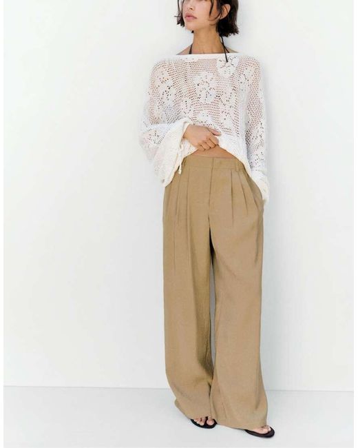 Pull&Bear White Wide-leg Darted Trousers
