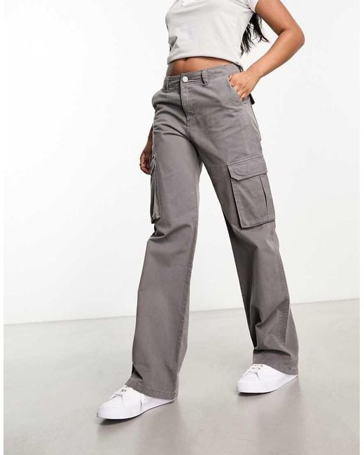 Pull&Bear Gray Mid Rise Straight Leg Cargo Trousers