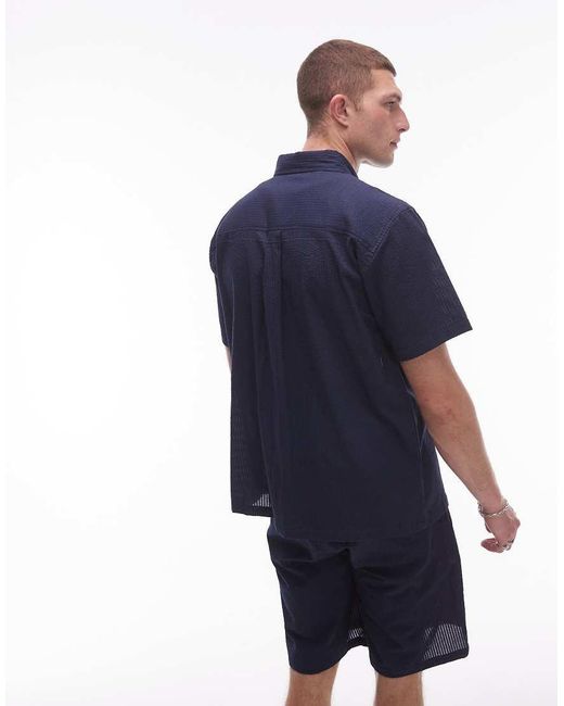 Parlez Blue Azura Logo Detail Seer Sucker Shirt Co-Ord for men