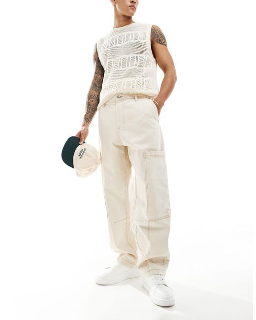 Pantalon cargo large style workwear - écru Pull&Bear pour homme en coloris White