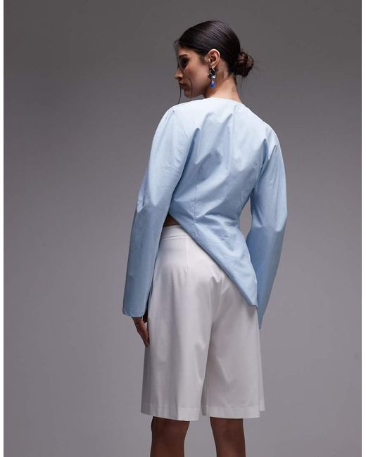 ASOS Blue Tailored Wide Leg Bermuda Shorts