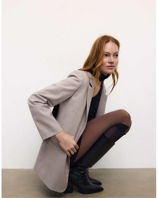 Stradivarius Natural Striped Open Blazer