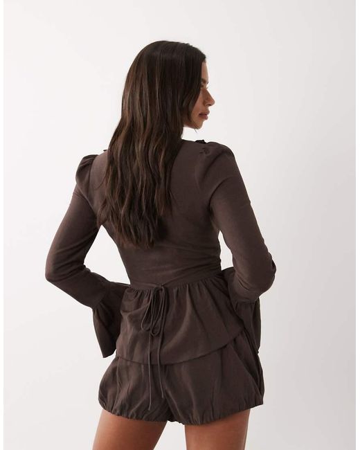Lioness Brown Odette Linen Rich Bubble Bloomer Shorts Co-ord