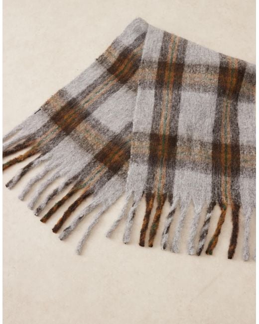 ASOS Brown Woven Plaid Tassel Scarf