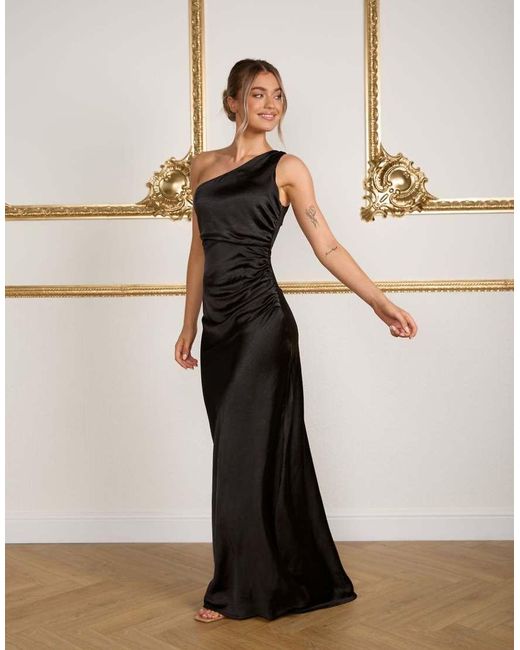 Six Stories Natural Bridesmaid Satin One Shoulder Bias Maxi Dress