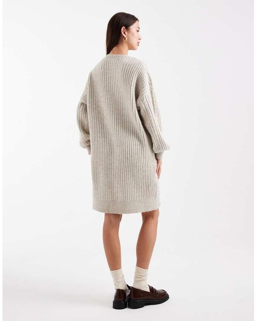 French Connection White Slouchy Cable Knit Mini Jumper Dress