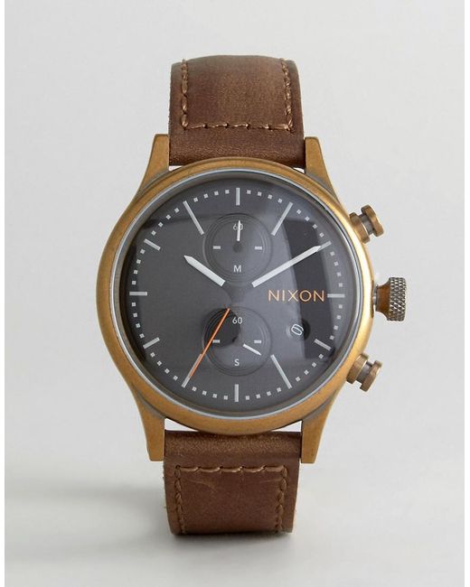 Nixon Station Chronograph Leather Watch In Brown for men