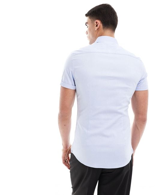 Camicia oxford skinny con colletto alla francese celeste di ASOS in White da Uomo
