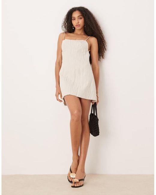 Mango Natural Linen Blend Textured Mini Dress With Frayed Neckline