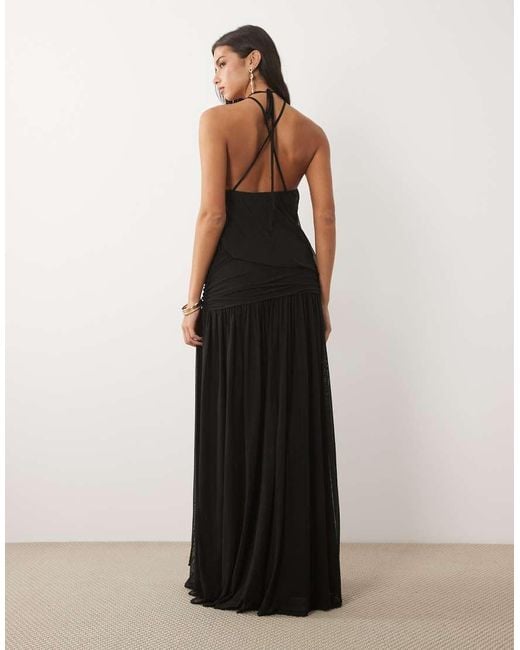 ASOS Black Mesh Slouchy Blouson Ruched Maxi Dress
