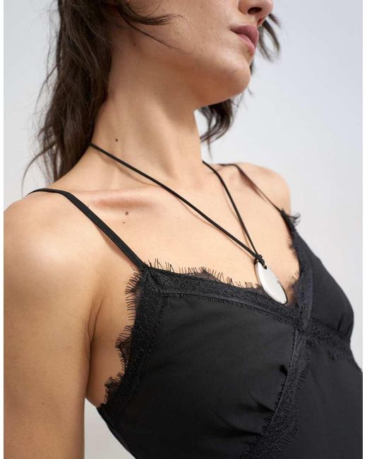 TOPSHOP White Cupro Lace Trim Midi Slip Dress