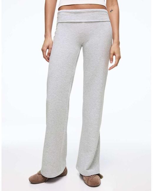 Bershka White Flared Plush Trousers With Patch
